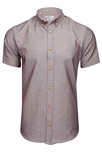 Xact Herren Kurzarm-Chambrayhemd mit Button-Down-Kragen, Normale Passform (Burgundy) XL von Xact