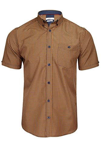 Xact Herren Kurzarmhemd mit Gingham-Karo, Button-Down-Kragen, Normale Passform (Apricot/Navy) M von Xact