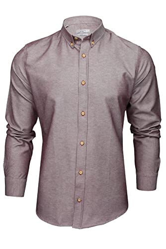 Xact Herren Langarm-Chambrayhemd mit Button-Down-Kragen, Normale Passform (Burgundy) XXL von Xact