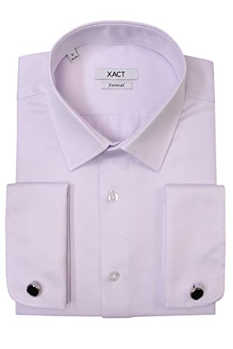 Xact Herren Langarm-Hemd mit Doppelmanschette im Herringbone-Muster - Manschettenknöpfe inklusive (Herringbone - Soft Pink) 42 von Xact