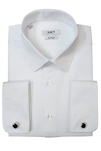 Xact Herren Langarm-Hemd mit Doppelmanschette im Herringbone-Muster - Manschettenknöpfe inklusive (Herringbone - White) 38 von Xact