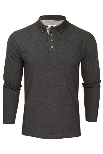 Xact Herren Langarm-Poloshirt, 100% Baumwolle Piqué, Slim Fit, Kontrast-Button-Down-Kragen (Charcoal) L von Xact