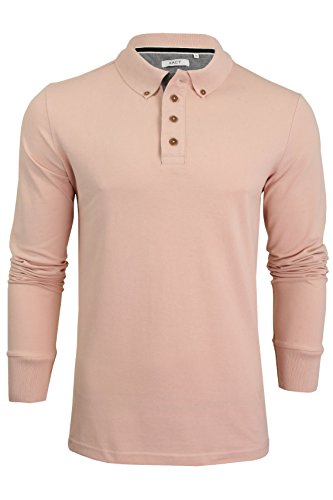 Xact Herren Langarm-Poloshirt, 100% Baumwolle Piqué, Slim Fit, Kontrast-Button-Down-Kragen (Summer Pink) XXL von Xact