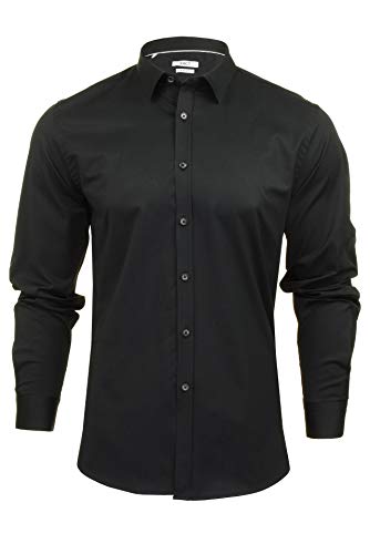 Xact Herren Langarm-Popeline-Stretch Hemd - schlanke Passform (Black) XL von Xact
