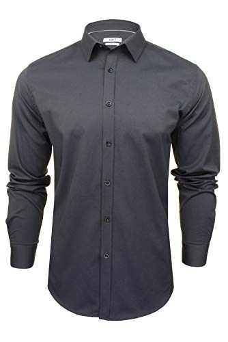 Xact Herren Langarm-Popeline-Stretch Hemd - schlanke Passform (Dark Grey) L von Xact