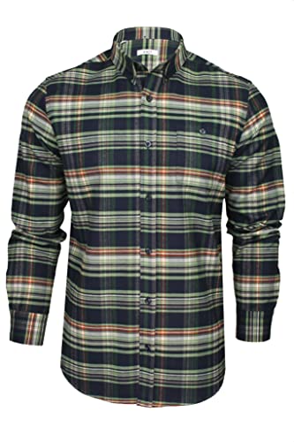 Xact Herren Langarmhemd im Tartan-Karo-Check mit Button-Down-Kragen, Normale Passform (Navy/Khaki) XL von Xact