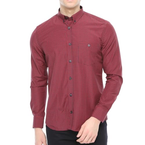 Xact Herren Langarmhemd mit Gingham-Karo, Button-Down-Kragen, Normale Passform (Chilli Red/Navy) XXL von Xact