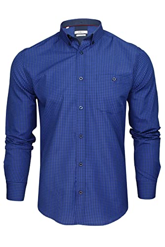 Xact Herren Langarmhemd mit Gingham-Karo, Button-Down-Kragen, Normale Passform (Electric/Navy) M von Xact