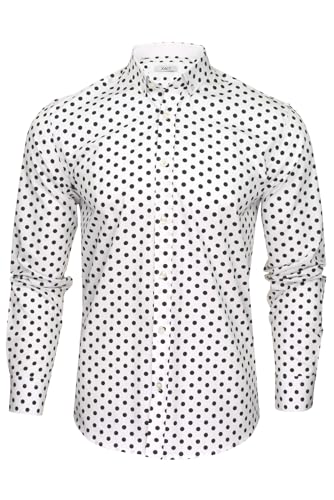 Xact Herren Langarmhemd mit Polka-Dot-Muster, Button-Down-Kragen, Slim-fit (White/Black) M von Xact