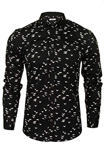 Xact Herren Langarmhemd mit Vogeldruck, schlanke Passform (Black) L von Xact