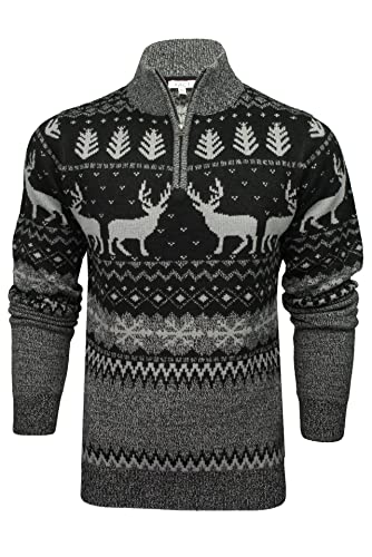 Xact Herren Nordic Fairisle 1/4-Zip Weihnachtspullover (Black/Grey) M von Xact