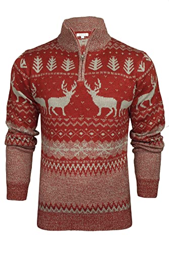 Xact Herren Nordic Fairisle 1/4-Zip Weihnachtspullover (Burgundy/Grey) M von Xact