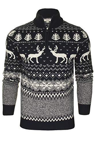 Xact Herren Nordic Fairisle 1/4-Zip Weihnachtspullover (Navy) XL von Xact