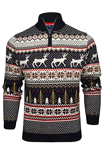 Xact Herren Nordic Fairisle 1/4-Zip Weihnachtspullover (Navy Mix) M von Xact
