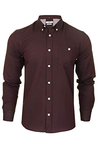 Xact Herren Oxford-Hemd mit Button-Down-Kragen - Langarm, Herren einfarbiges Langarmhemd aus Popelinestoff, normaler Passform (Deep Burgundy) XXL von Xact