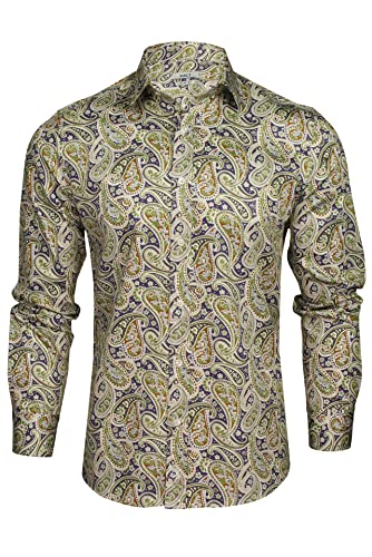 Xact Herren Paisleymuster Langarmhemd - Slim Fit (Purple/Khaki) XL von Xact