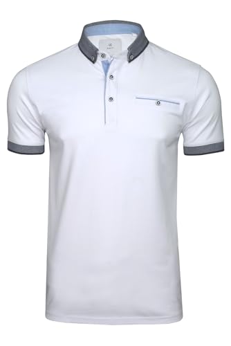 Xact Herren Poloshirt Kurzarm Kontrast Button Down Kragen, bright white, XXL von Xact