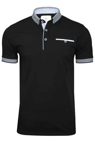 Xact Herren Poloshirt Kurzarm Kontrast Button Down Kragen, jet black, L von Xact