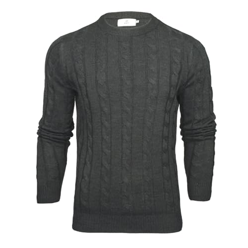 Xact Herren Rundhalspullover mit Zopfmuster (Dark Charcoal Marl) L von Xact