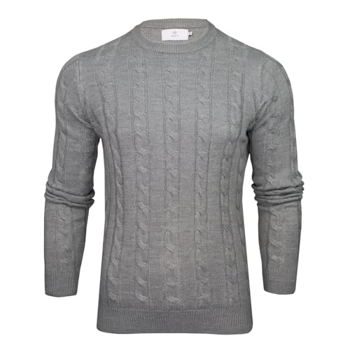 Xact Herren Rundhalspullover mit Zopfmuster (Mid Grey Marl) S von Xact