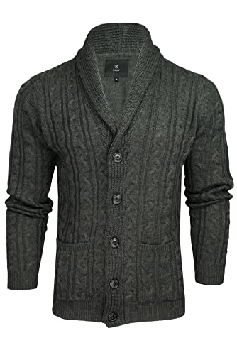 Xact Herren Strickjacke mit Zopfmuster, Schalkragen und Knopfleiste (Charcoal Marl) M von Xact