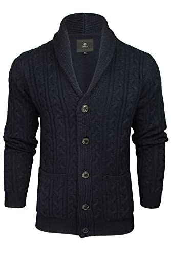 Xact Herren Strickjacke mit Zopfmuster, Schalkragen und Knopfleiste (Ink) M von Xact