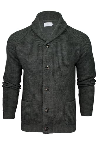 Xact Herren Waffle Knit Cardigan mit Schalkragen aus Wolle-Mischung (Waffle - Dark Grey Marl) M von Xact