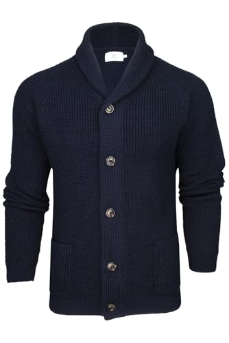 Xact Herren Waffle Knit Cardigan mit Schalkragen aus Wolle-Mischung (Waffle - Ink) L von Xact