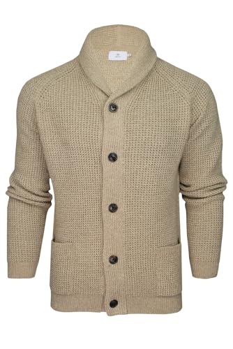 Xact Herren Waffle Knit Cardigan mit Schalkragen aus Wolle-Mischung (Waffle - Natural Twist) M von Xact