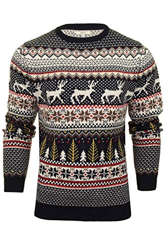 Xact Herren Weihnachtspullover 'Lapland' mit Baum- und Reindeer-Fairisle-Muster (Navy) L von Xact