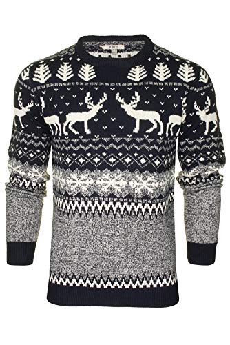 Xact Herren Weihnachtspullover mit nordischem Fairisle-Muster und Rundhalsausschnitt (Navy) S von Xact