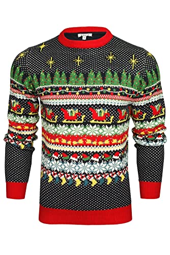 Xact Herren Weihnachtspullover mit nordischem Fairisle-Muster und Rundhalsausschnitt (Snowy - Navy/Red) L von Xact