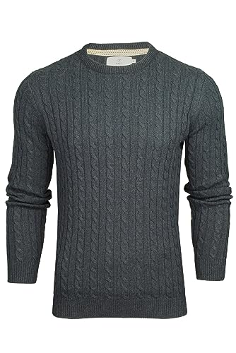 Xact Herren nachhaltiger Baumwollmix-Strickpullover mit Zopfmuster und Rundhalsausschnitt (Navy) L von Xact