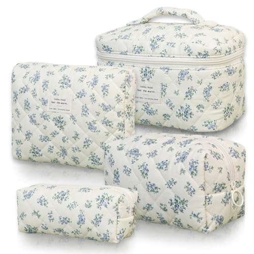 4-teiliges Damen-Kosmetiktaschen Set groß, Kulturbeutel Blumenmuster, Make-up Taschen mit Reißverschluss, Schminktasche für Reisen und Alltag (4pcs) von Xafrstyu