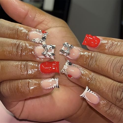 24 Stcs Glänzende Presse Auf Nägeln Mit Strasssteinen Französische Spitzen Falsche Bögen Vollbezüge Bleiben Für Frauen Mädchen von Xanorrg