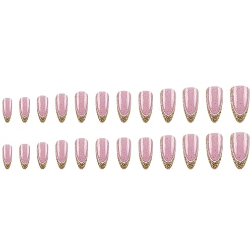 24 Stcs Länge Falsche Nägel Französische Acryl Vollbezüge Kleben Auf Funkelnde Presse Für Frauen von Xanorrg
