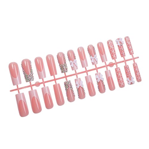 24pcs Damen Abs Presse Auf Nägeln Mit Schleifen Und Strassakzenten Für Partys Und Hochzeit von Xanorrg