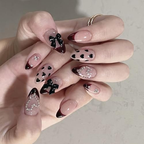 24pcs Press Auf Nägel Mandelkleber Französischen Gefälschten Designs Falsche Künstliche Geschenke Für Frauen Mädchen Acrylklesum Nagel Für Frauen Klar von Xanorrg