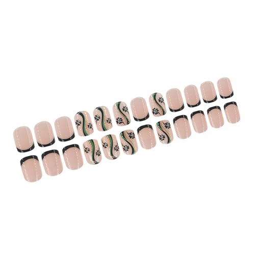 24pcs Square Press Auf Nägeln Glänzende Designs Französisch Gefälschte Acryl Falsche Künstliche Klebstoffe Auf Frauen Shamrock Fake Nagel von Xanorrg