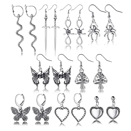9pairs/set Retro Silber Punk Messer Drop Ohrringe Gothic Für Schmetterling Herz Frauen Teen Mädchen Jude Gothic Männer Frauen Baumle von Xanorrg