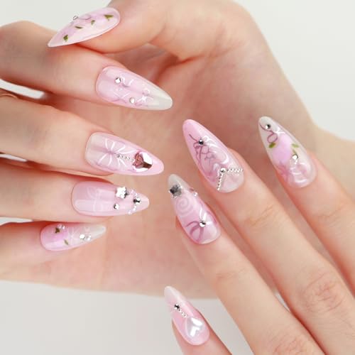 Drücken Sie Auf Nägel Mandel Fake French Full Covers Acryl False Designs Falsch Für Frauen Und Mädchen 12 Größen Design Falsch Nagel von Xanorrg