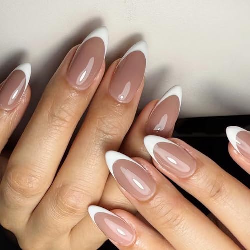 Drücken Sie Auf Nägel Omber Kurzmandelgefühle Gefälschte Französische Tipps Glänzende Falsche Stockklebes Künstlichen Fingernägeln Acrylklessche Nagel Für Frauen Klar von Xanorrg