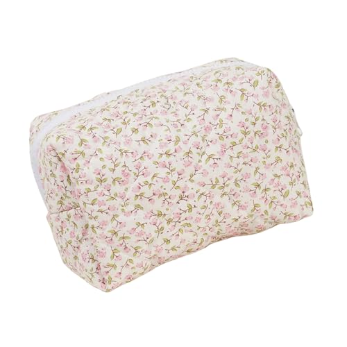 Geräumige Weiche Baumwollkosmetikbeutel Mit Gesteppten Blumenentwürfen Make Up Tasche Große Aufbewahrungskoffer Für Frauen Täglich Verwenden Make Up Tasche von Xanorrg