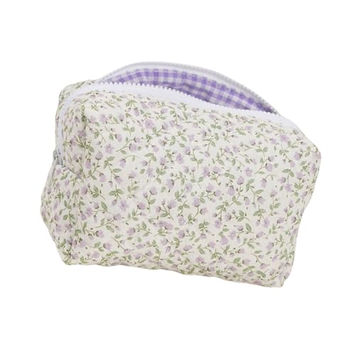 Geräumige Weiche Baumwollkosmetikbeutel Mit Gesteppten Blumenentwürfen Make Up Tasche Große Aufbewahrungskoffer Für Frauen Täglich Verwenden Make Up Tasche von Xanorrg