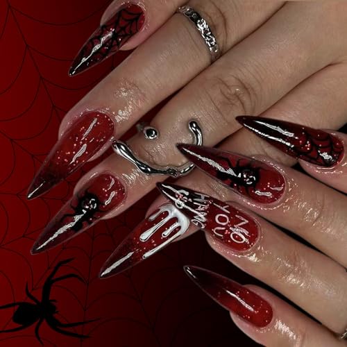 Halloween Press Auf Nägeln Französische Tipps Gefälschte Acrylmandel Mandel Falsche Klebsträhne Für Frauen Vollbedeckung Künstlicher Nagel von Xanorrg