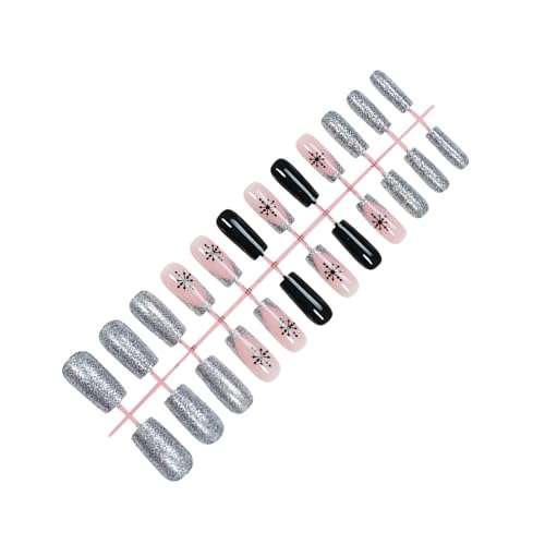 Stick Auf Nägel Langes Quadratisches Französisches Presse Auf Nägeln Mit Funkelnden Schneeflockendesigns Für Partys Und Tägliche Trage Schönheitszubehör Für Frauen von Xanorrg