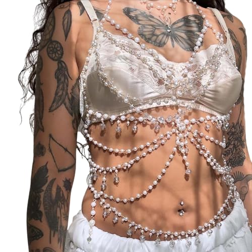 Stilvolle Imitation Perlen Körperkette Hochzeit Schmuck Verstellbare Schulter Halskette Für Frauen Fotoshooting Accessoires Perlen Körperkette von Xanorrg