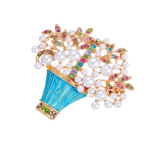 Tragbare Zineslegierung Blumenkorb Brosche Mit Glänzenden Perlen Und Kristallen Für Formelle Versammlungen Buntes Öl Drop Brosche Schmuck von Xanorrg