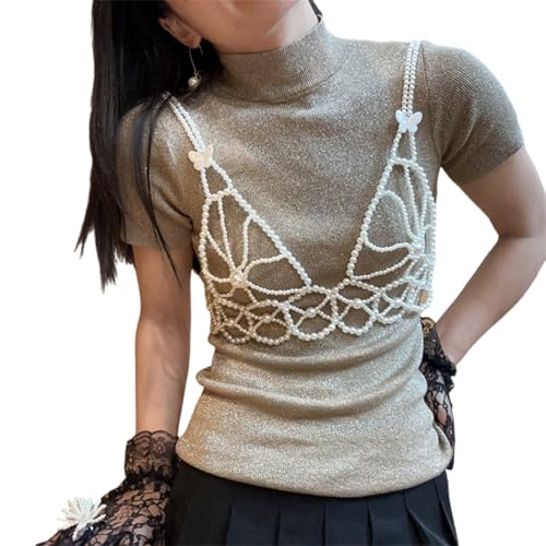 Trendy Elegante Perlen Brustkette BH Schmuckzubehör Für Nachtclubs Und Party Outfits Frauen Körperschmuck Frauen Tragbar von Xanorrg