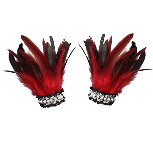 Xanorrg 1 Paar Federmanschetten Halloween Handgelenk Armbänder Mit Bandbindungen Armbänder Für Cosplay Kostüm Spiel Party Handgelenk Rot von Xanorrg